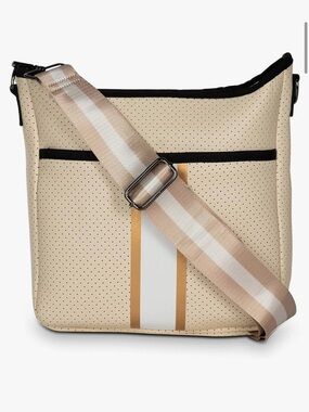 Haute Shore Blake Crossbody - Dune Beige Perforated Crossbody Bag with Stripe